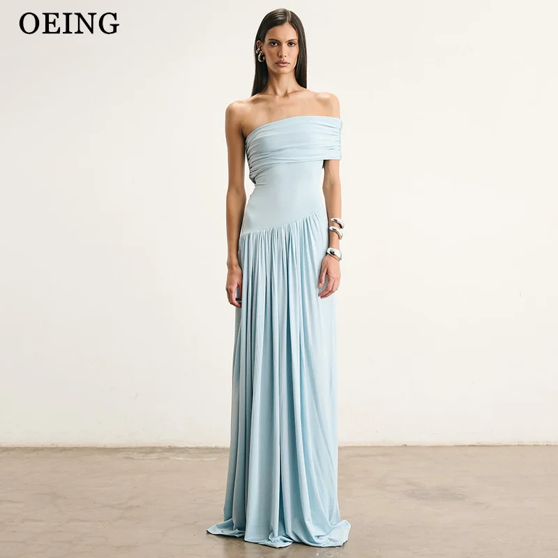

OEING Simple Sky Blue A-Line Prom Dresses One Shoulder Pleats Draped Party Dress Floor Length Evening Dresses 2025 Customized