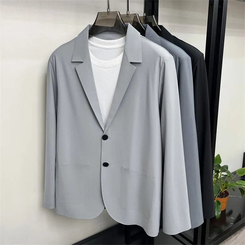 Men Summer Ice Silk Thin Sun Protection Blazer Jacket Business Casual Simple Solid Color Versatile Single Suit Coat