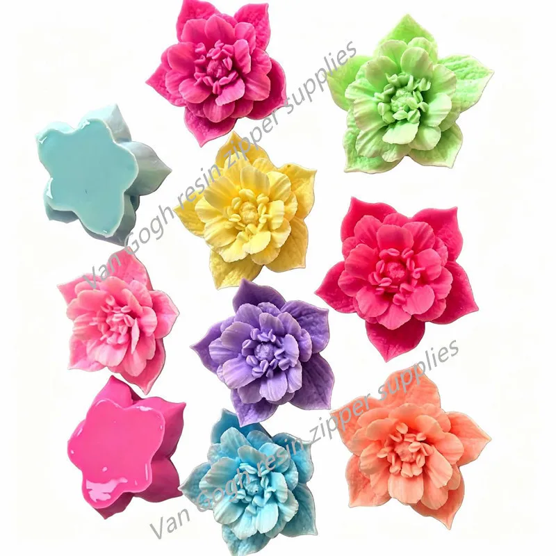 5 Stück Mix Neue Niedliche Harz-Blumen-Serie Flache Rückseite Scrapbooking DIY Schmuck Bastelzubehör Dekoration – Detail 1