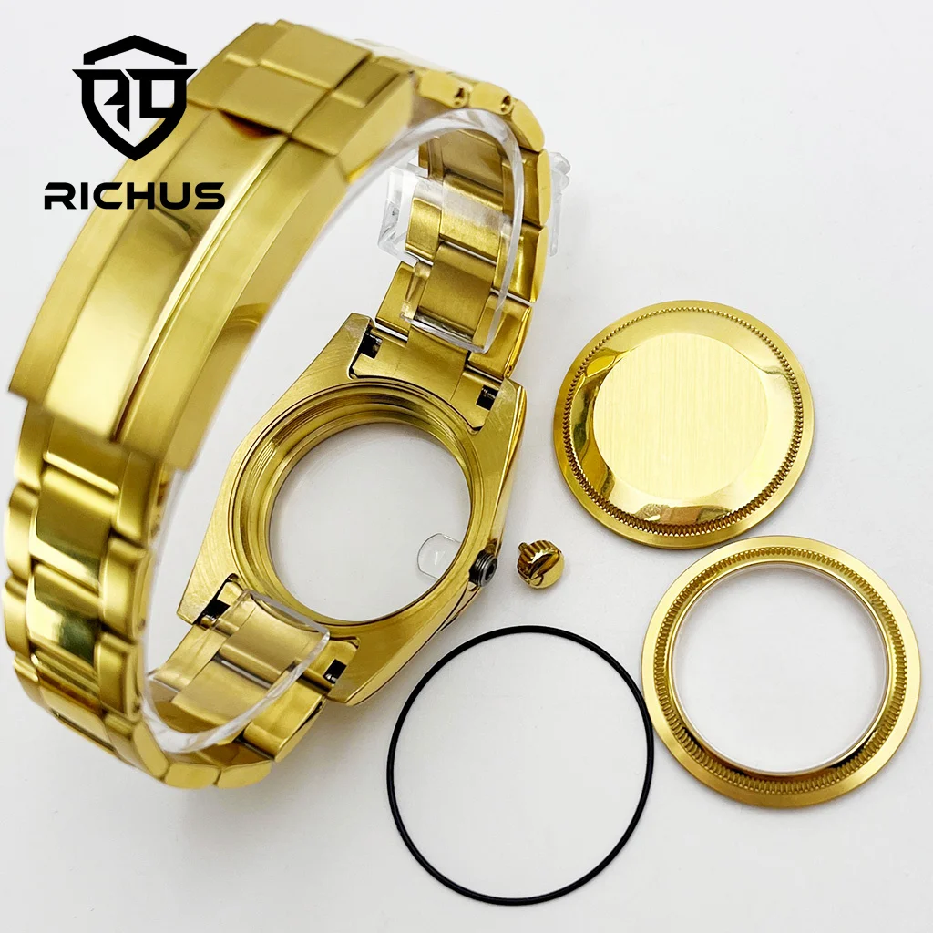 Корпус RICHUS NH35 36 мм 39 мм, золотой корпус для часов, сапфировое стекло, подходит для NH35 NH36 ETA2824 PT5000 Miyota8215-DG, автоматический механизм