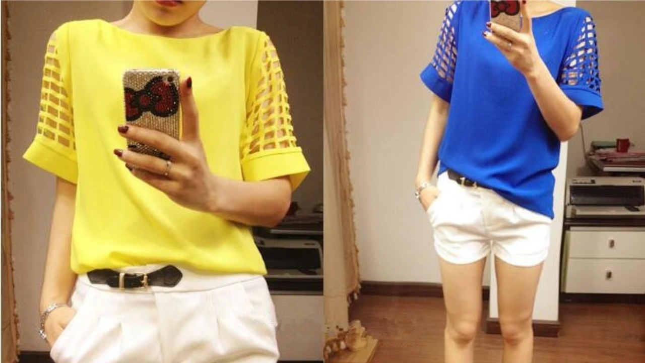 Summer Blouse Sexy Women Ladies Hollow Sleeve Slash Neck Loose Solid Shirts Casual Tops