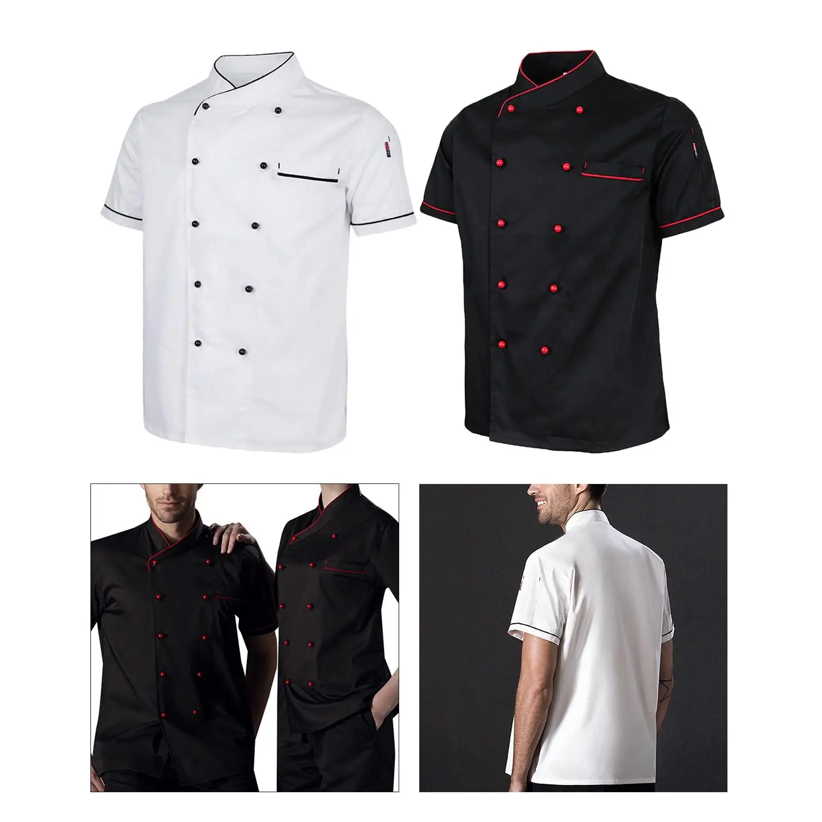 Unisex Chef Jacket Food Service Short Sleeve Breathable Executive Uniform Clothes Chef Coat for Catering Waiter Hotel Restaurant