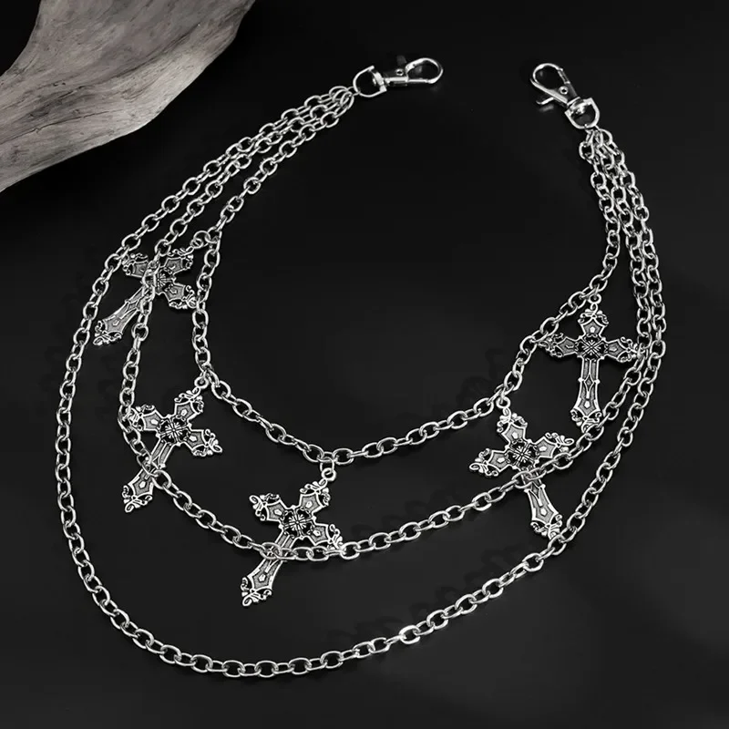 Fashion Punk Metal Pants Chain Hip Hop Waist Chain Cross Pendant Jeans Chain For Men Women Accessories Gifts