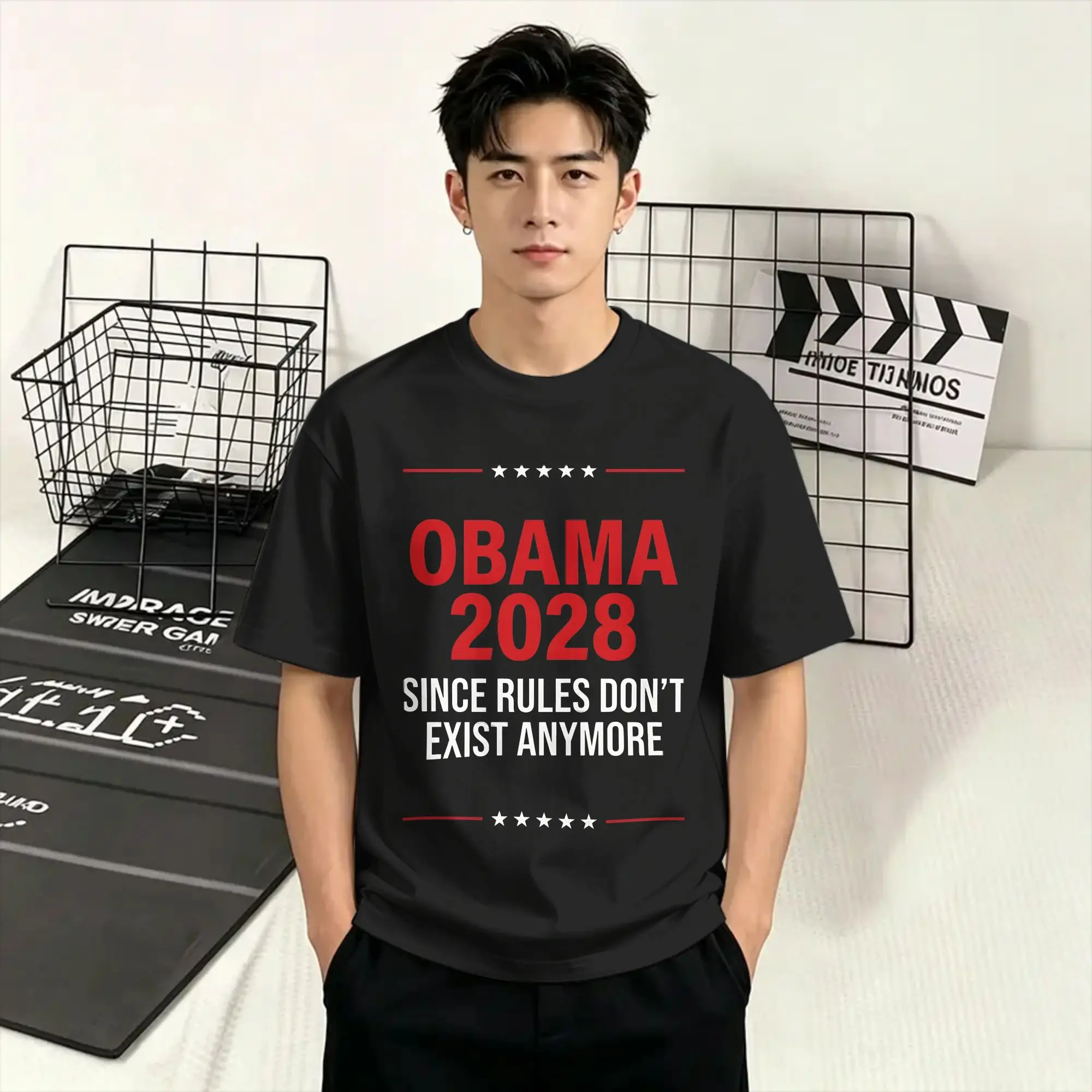 Obama 2028 Since Rules Don't Exist Anymore T Shirts for Men Pure Cotton Funny T-Shirts Crewneck  Tee Shirt Short Sleeve Tops