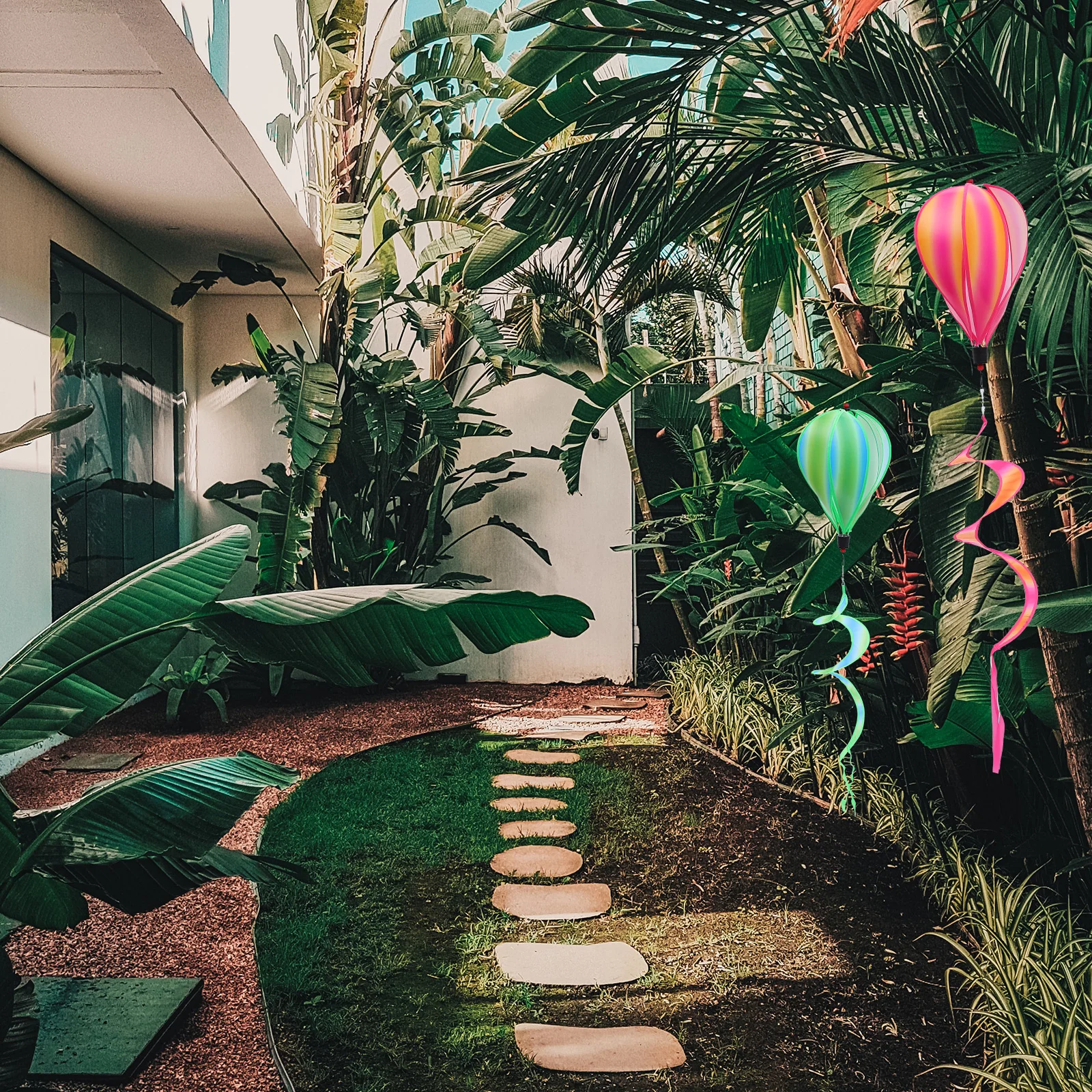 

4Pcs Rainbow Hot Air Balloons Cloth Windmill Decors Lightweight Portable Festive Atmosphere Outdoor Garden Yard Party Decoration