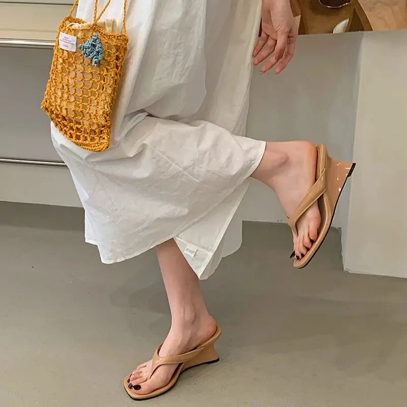 Sandalias verano para mujer, tacón cuña punta cuadrada tira estrecha - imagen 3