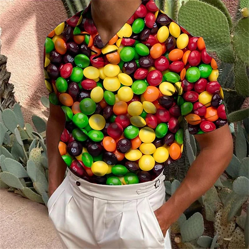 3D Printed Snack Candy Polo Shirt For Men Dessert Pattern Tees Summer Casual Street Oversized Short Sleeve Tops Lapel T-Shirts