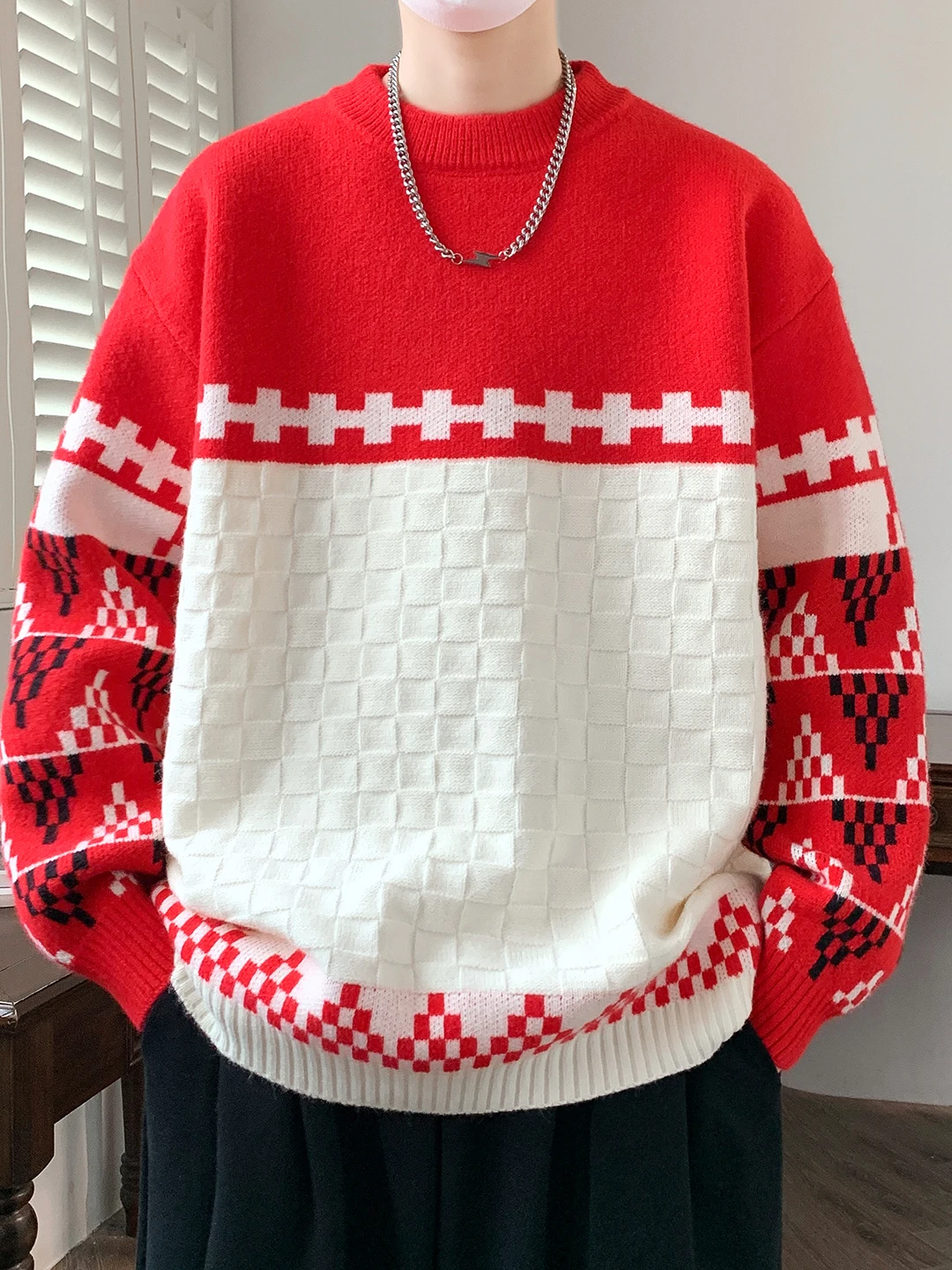 

Мужской вязаный свитер в стиле преппи, осень-зима, свободный модный подростковый узор, повседневная одежда, мягкий, средний, Thiened