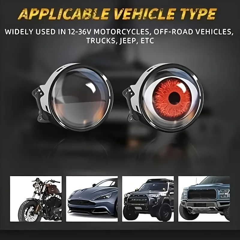 

1/2A Demon's Eye Car Light，LEDDynamic Big Eye Ball Lamp6Mode，12VDevil Eye Lens Modification Kit，Car Interior Ambient Decorative