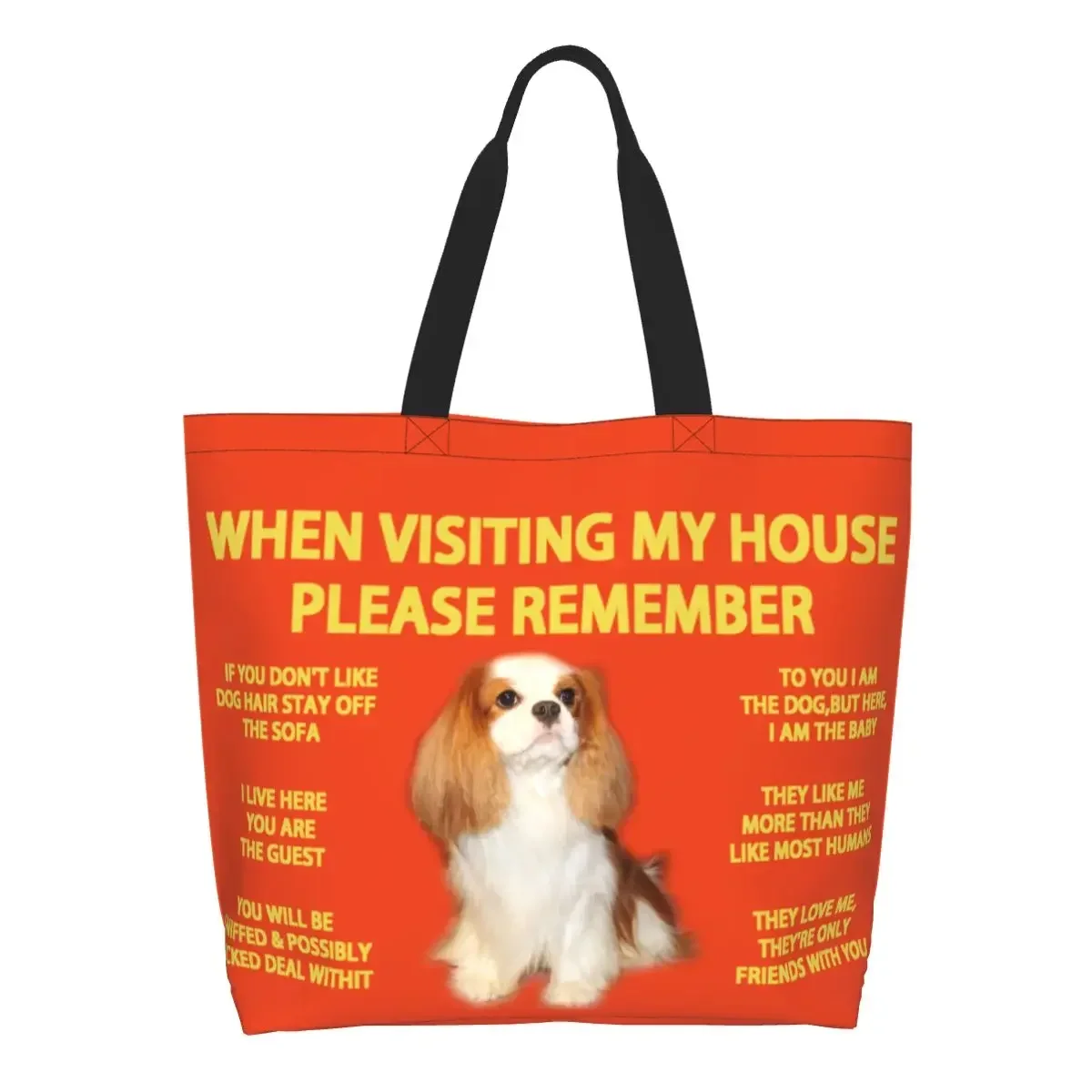 Cavalier King Spaniel Grocery Shopping Bags Printed Canvas Shopper Shoulder Tote Bag Big Capacity Durable Dog Handbag