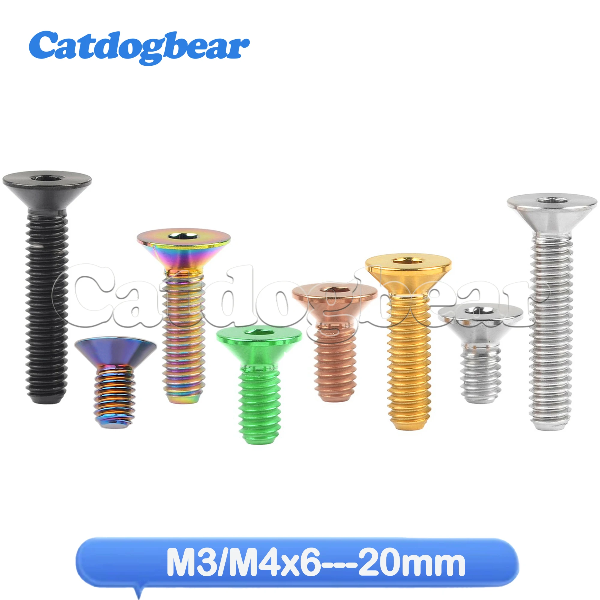 Catdogbear Titanium Alloy M3/M4 Countersunk Head Bolt Socket Head Cap Screw For Bicycle 6mm 8mm 10mm 12mm 15mm 20mm