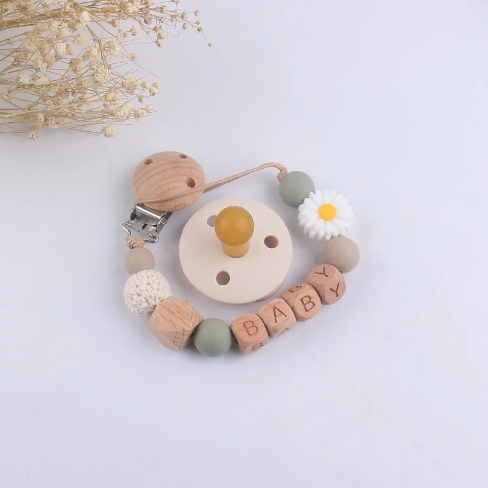 

Милый регулируемый держатель для соски, зажимы, анти-потерянная пустышка, соска, цепочка для детской соски, деревянная буква, детские прорезыватели, игрушки, ремни для детей