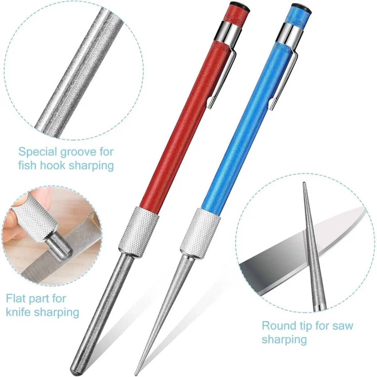 2 Pieces Retractable Knifes Sharpener Steel Sharpening Rod for Kitchen Outdoor Serrated Stick Tools