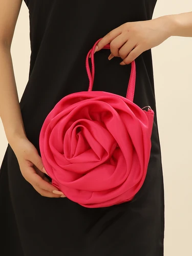 Imagen 2 del producto Bolsos de lujo con diseño de rosas, bolso de hombro plisado de seda con flores, bolso de noche de satén para mujer, bolsos de mano para fiesta de boda para mujer