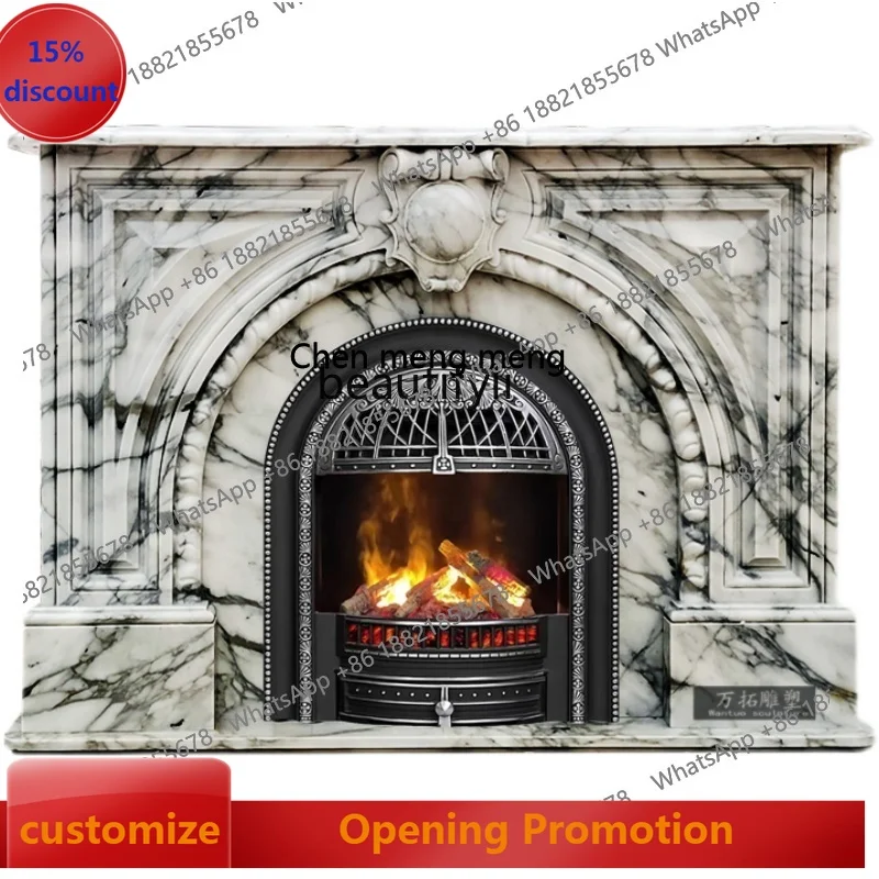 

Marble Fireplace French Curio Cabinet American Hallway Stone Carving Natural Arabescato Stone Fireplace Mantel
