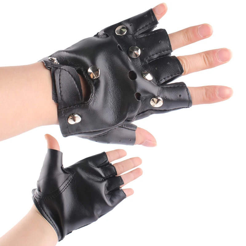 1Pair Punk Gloves Cosplay Anime Movie Cool Pu Rivets Handwear Half Finger Fashion Halloween Party Costumes Accessories