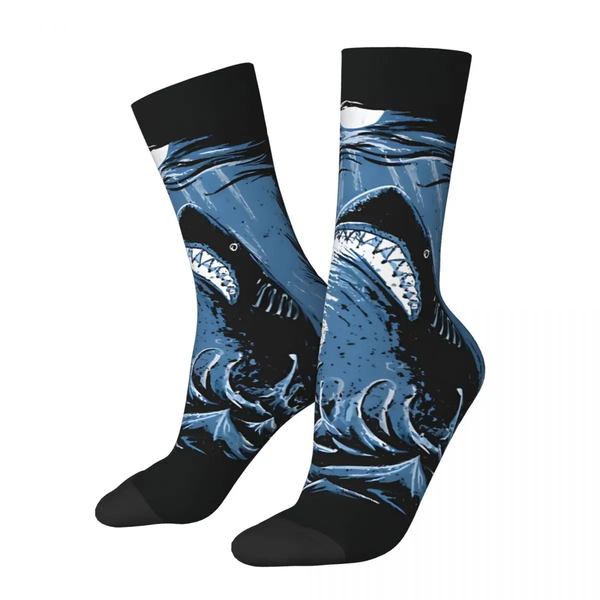 Retro Ruler Of The Depths Shark Men's compression Socks Unisex Harajuku Seamless Printed Novelty Crew Sock