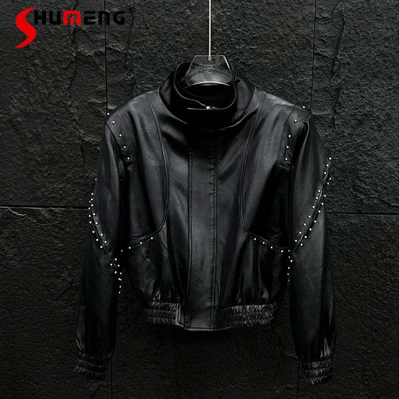 

High-End Rivet Decorative Design Jacket Coats Men 2025 Autumn New Handsome Trendy Coats Male Fashion Loose Comfort Zipper Tops