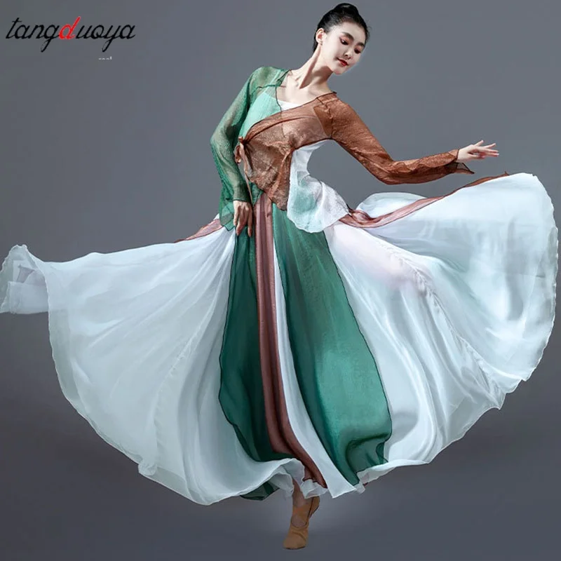 

Ladies' 720 degree classical dance dress set Women training suit performance suit Two-color Chiffon Lyricism performance dress