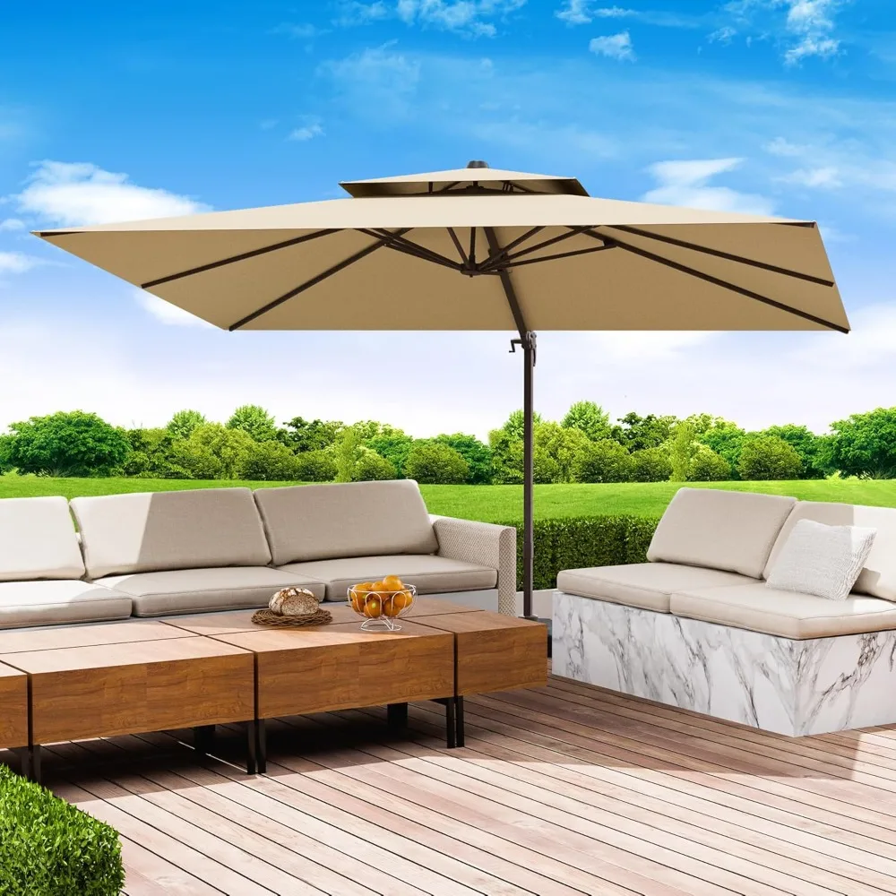 

10x13 FT Patio Umbrella, Large Double Top Heavy Duty Offset Umbrellas with 360° Rotation,Sun shade for Garden Deck Pool Patio