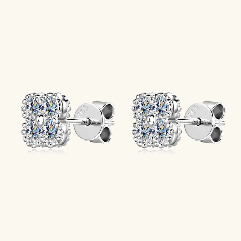 2025 Trendy Four Clover Moissanite Stud Earrings 925 Sterling Silver Flower Piercing Ear Jewelry for Women 3mm Lab Diamond Gifts