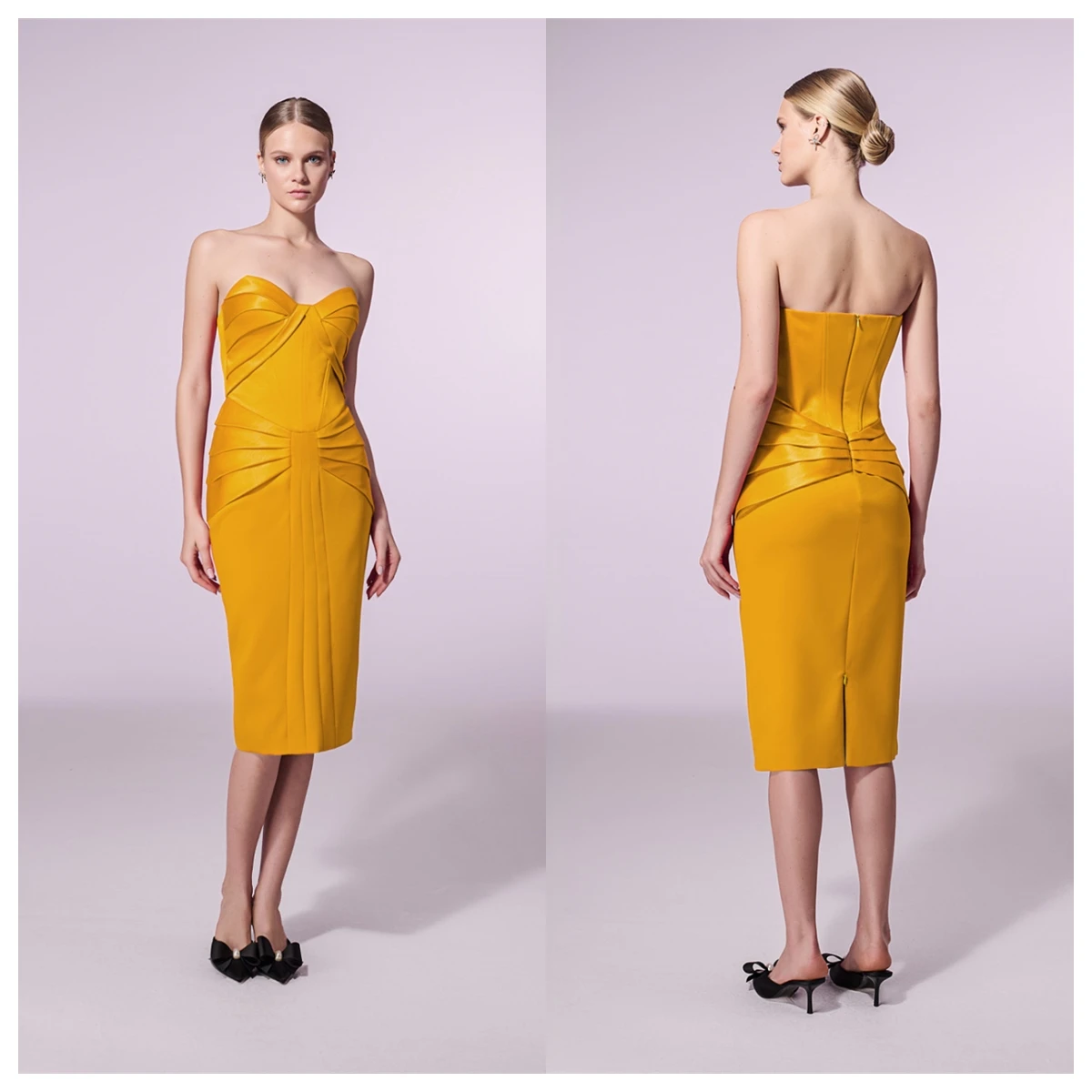 

Customized Classic Yellow Jersey Evening Dress Strapless Sleeveless Homecoming Dress Bespoke Occasion Gowns Zipper Back Soft