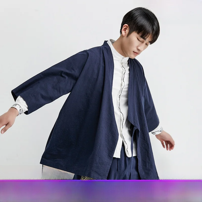 

Комплект Wudang Wang Dao Pao: хлопково-льняной костюм для чайной церемонии и дзен-медитации, традиционный китайский ханьфу, мужской летний наряд с длинными рукавами