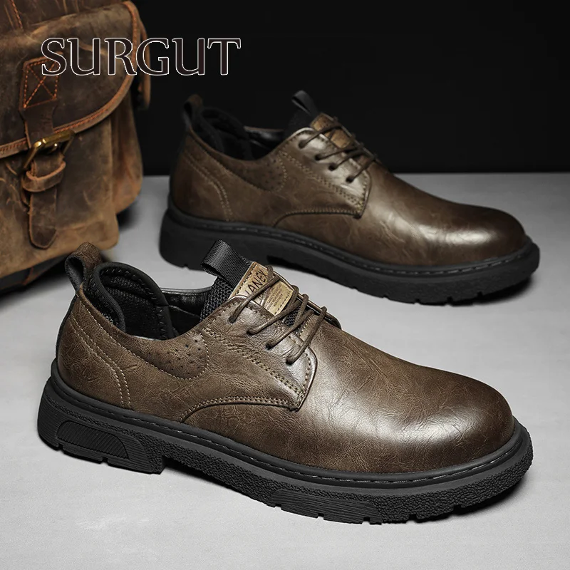 SURGUT, zapatos informales Vintage de cuero de talla grande para hombre, zapatos de cuero de calidad Dermis de lujo para hombre, zapatos de negocios Retro Brogue para hombre