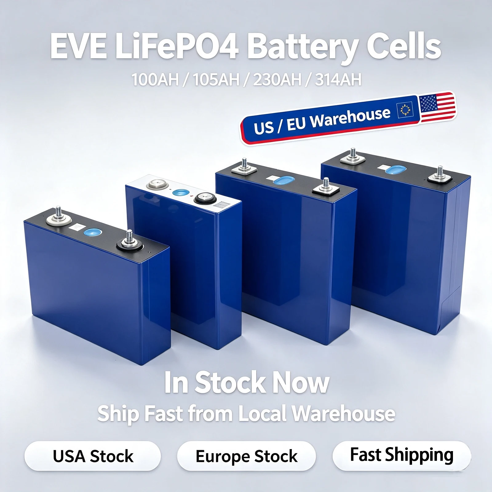 EVE LiFePO4 Cells 3.2V 280Ah 314Ah 105Ah 100Ah 50Ah 32Ah Grade A Lithium Iron Phosphate Battery Max.Continuous Discharge 1C