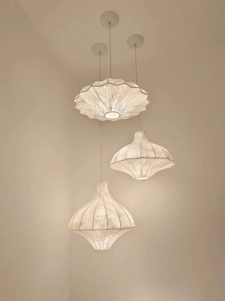 

Japanese Wabi Sabi Silk LED White Pendant Light Living Dining Room Bedroom Bar Home Decor Chandelier Indoor lustre Designer Lamp