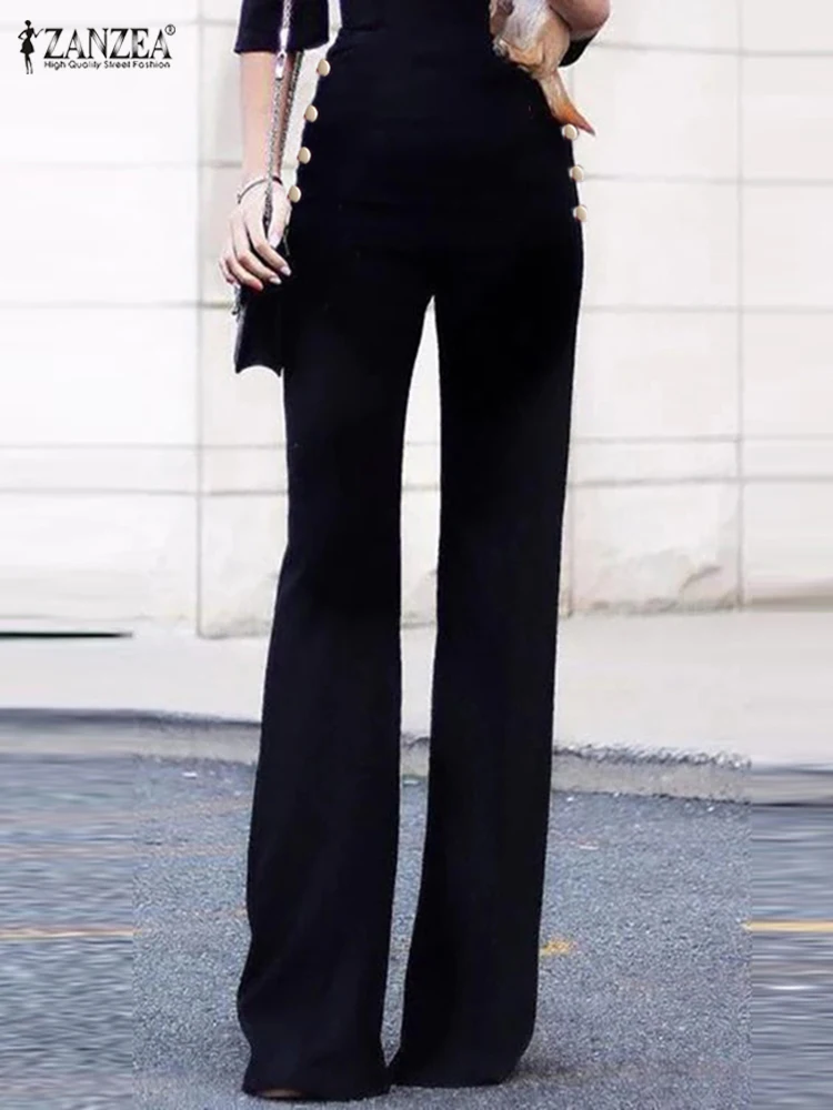 

Women High Waist Trousers ZANZEA Elegant Solid Color Buttons Fashion Commuting Straight Pants 2023 Summer Office Lady Pantalon