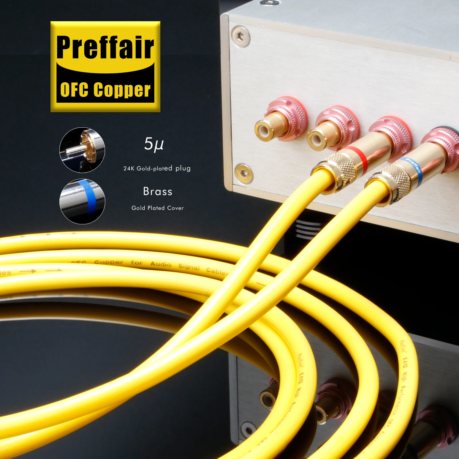 Silver Plated OFC 2RCA Extension Cable  6.5mm OD, Gold Plated RCA to RCA, Single Wire HiFi Audio Cord