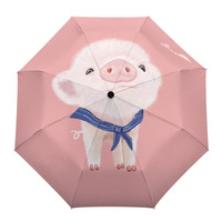 Pink Piggy Pet Automatic Umbrella Men Women Rain Windproof Outdoor Travel Sun Three Folding Umbrellas 8 Ribs Gift Parasol