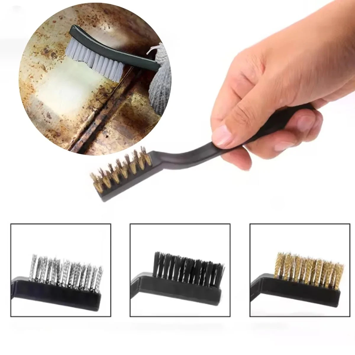 Tactical Wire Brush Cleaning Tool Double-end 3pcs Steel Wire Brush Set Universal Hunting Accessories Cleaning Kit
