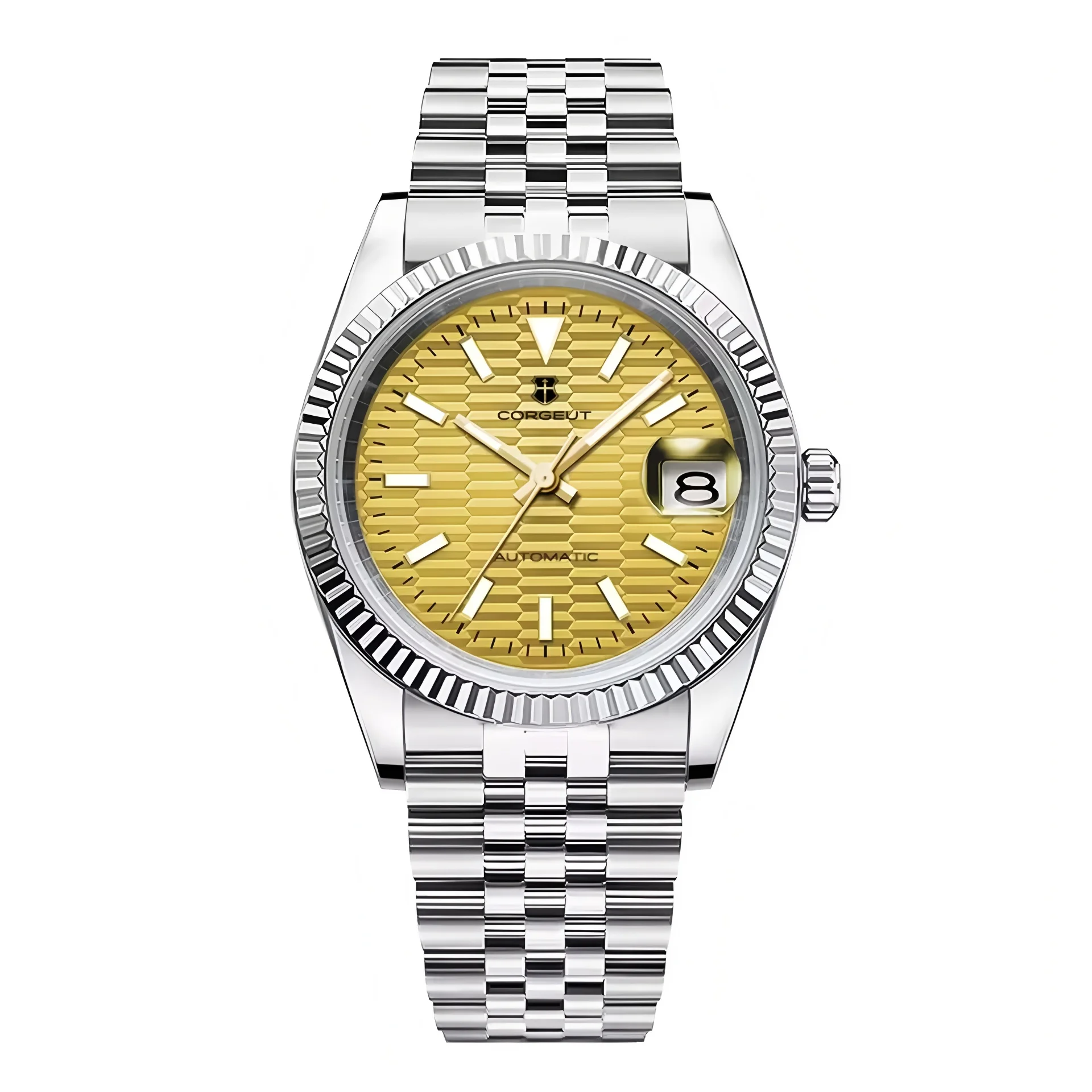 

Мужские наручные часы Corgeut 39 мм с автоматическим механизмом NH35, ремешок для часов из нержавеющей стали, зеленый светящийся