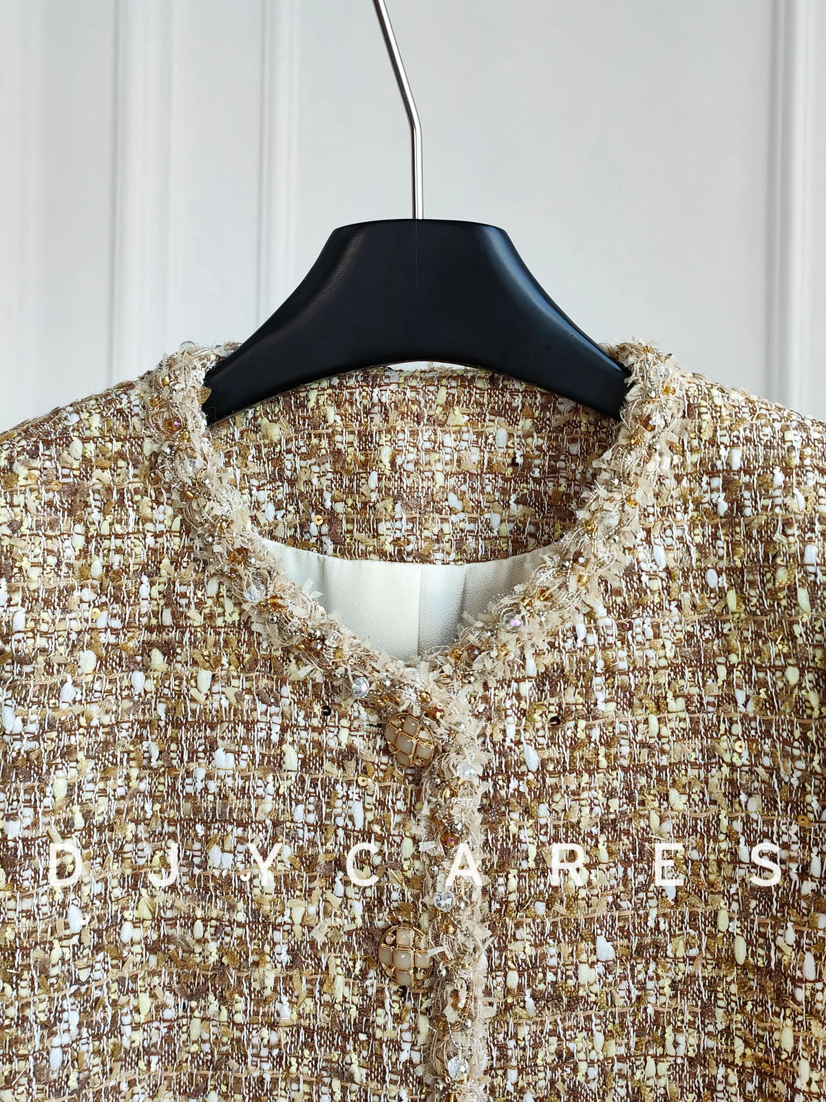 New Light luxury heavy industry nail bead jacket mixed color yarn top big size