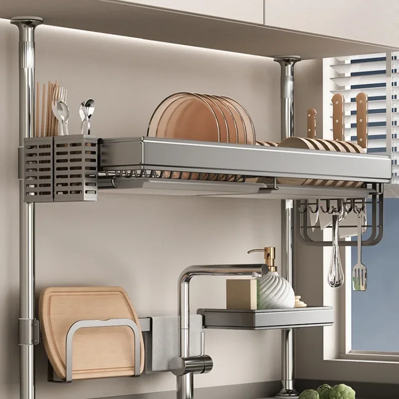 

Top up kitchen storage rack sink organizer dishwashing drain rack vegetable basin storage countertop dish holder