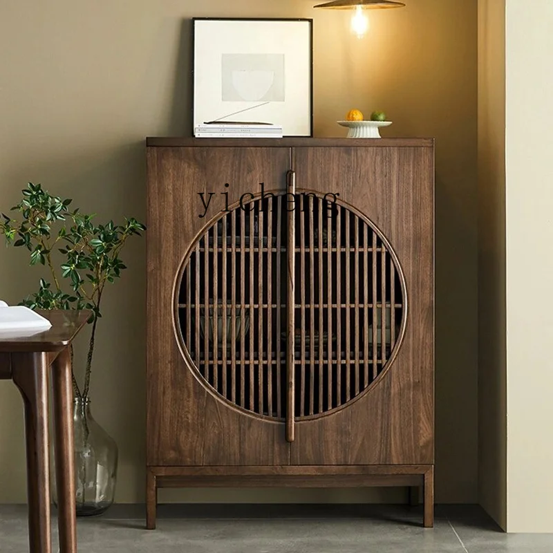 TQH Entrance Cabinet Simple Zen Solid Wood Dining Side Cabinet Locker Living Room Double Door Storage Side Cabinet