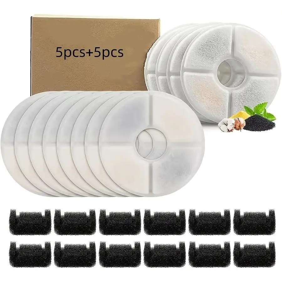 1/5/10/20/50/100pcs Fountain Cat Water Fountain Replacement Filter Set, s Filters + s Black - Suitable for 2.4L Round Automatic