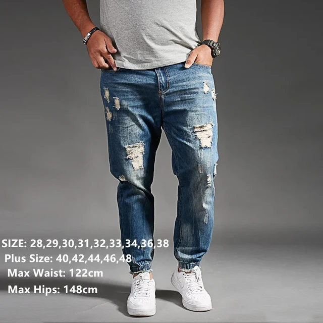 Erkekler icin y rt k kot mavi siyah kot erkek Jean Homme Harem Hip Hop art boyutu pantolon 44 46 48 erkek uomo modas ko ucu pantolonu AliExpress