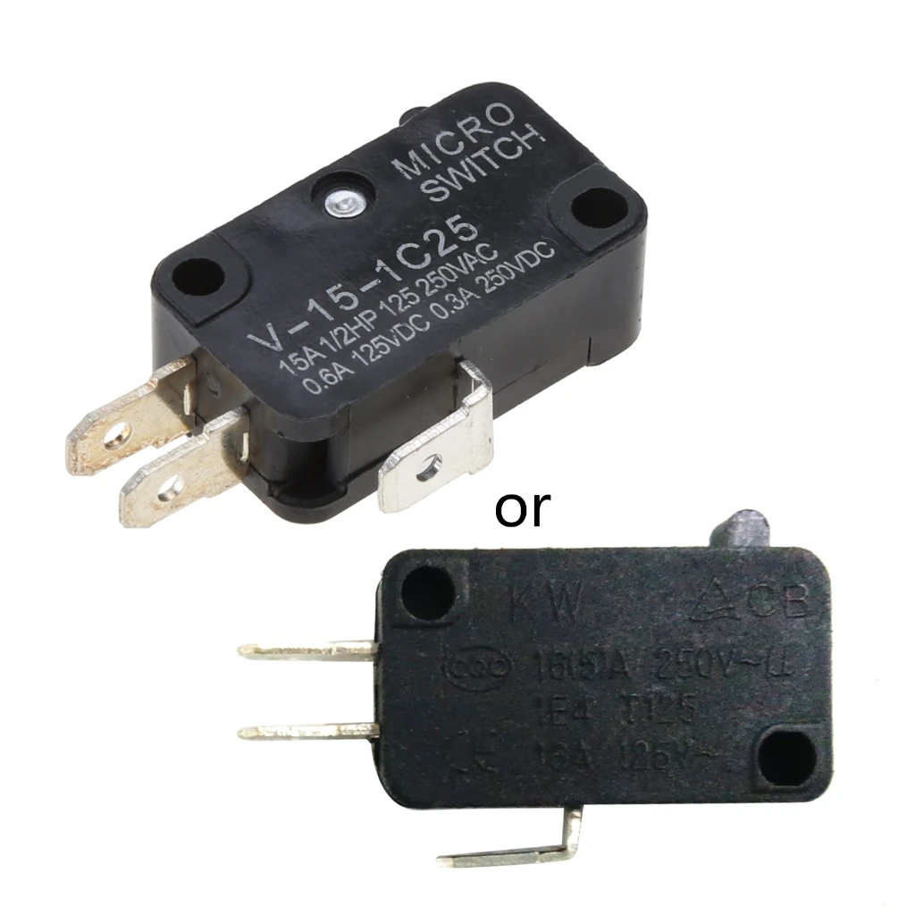 KW7-0C AC125V/250V 15A Micro Limit Switch Replacement 1NO+1NC SPDT Snap Action Button Push for Microwave Oven Door  Dropship