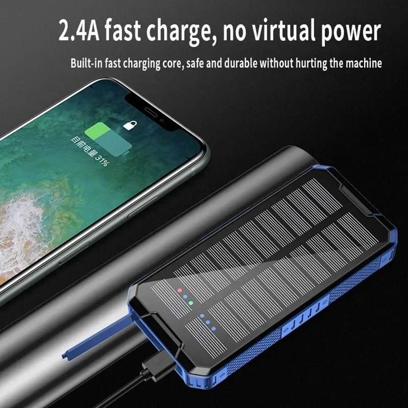 80000mAh Solar Power Bank Wireless Portable Charger High Capacity Outdoor Travel  Auxiliary Battery Flashlight for iPhone MI