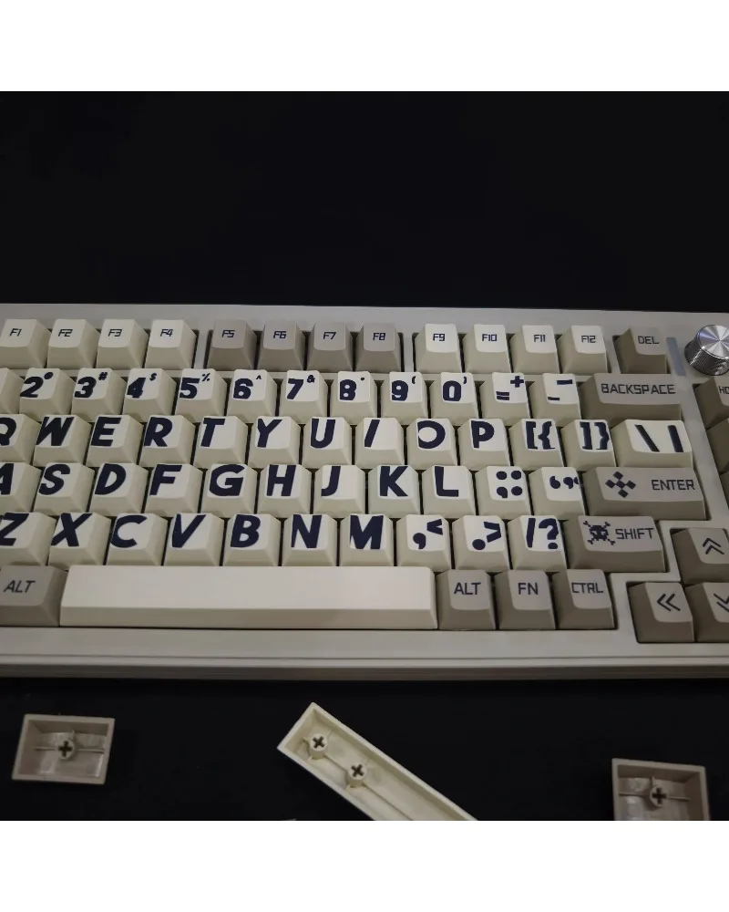 

beige and grey two tone pbt dye sub keycaps full set oem profile for mechanical keyboards