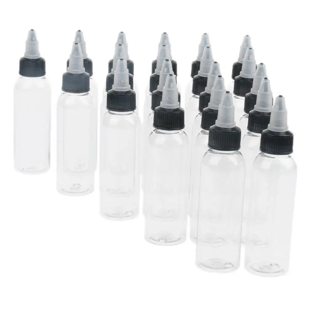 20pcs Plastic Bottle with Twist Top Cap for Solvents Oils Paint Ink Liquid Squeeze Bottle with Twist Top Cap Tip Applicator