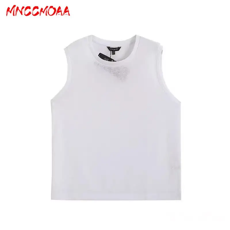 

MNCCMOAA-Women's Loose Round Collar Knitted Vest, Female Solid Color Casual Tank Tops, Summer Fashion, 2024