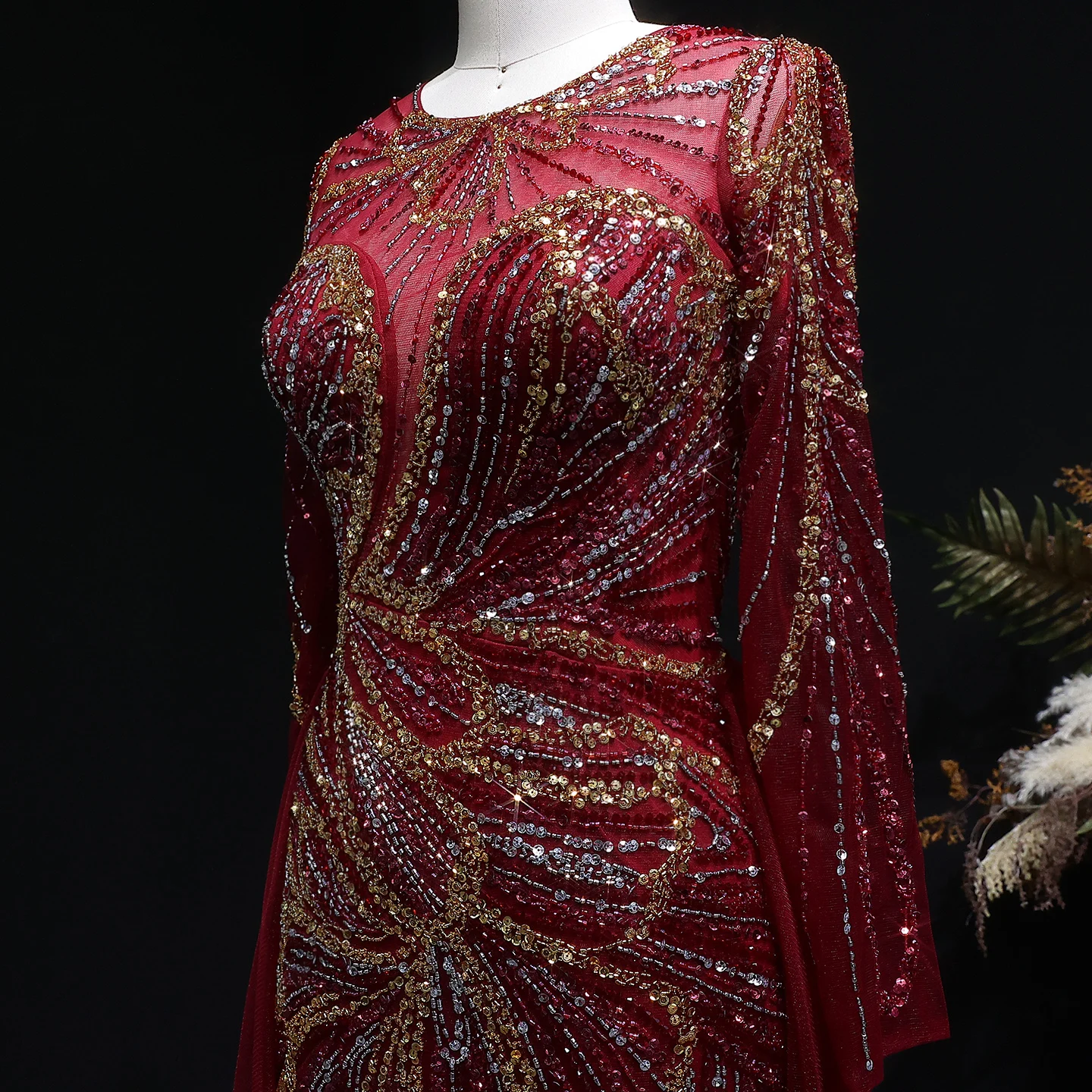 Sharon Said Dubai Luxuriöses Flieder-Abendkleid mit hohem Seitenschlitz, Weinrot, Grün, Damen-Abendkleider SS160, individuell anpassbar – Detail 20