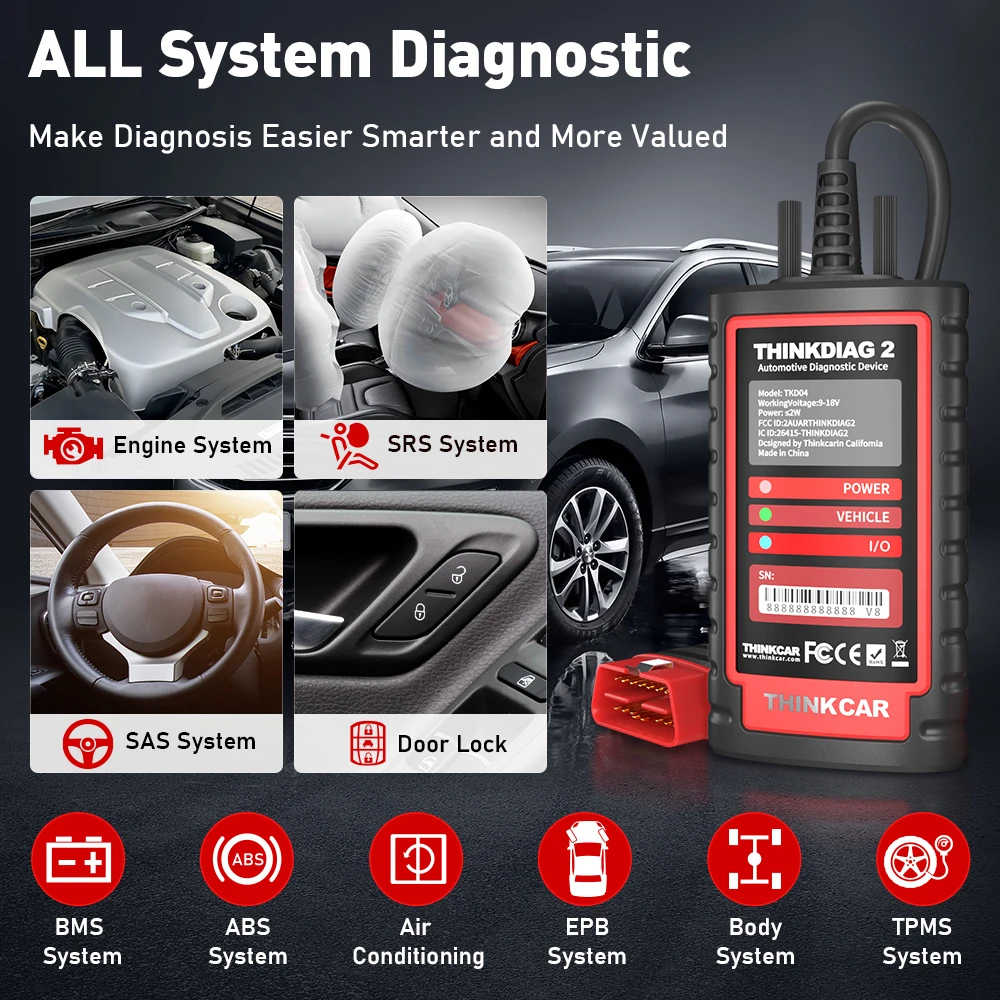 THINKCAR Thinkdiag 2 Full System Diagnostic Tool Support CANFD 16 Resets ECU Coding Active Test OBD2 Scanner 1 Year Free Update