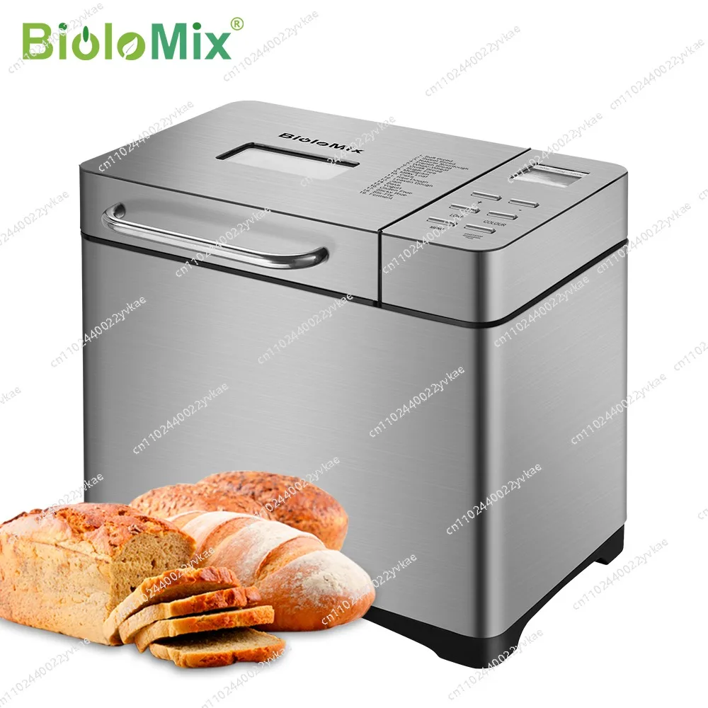 Biolomix Stainless Steel 1KG 19-in-1 Automatic Bread Maker 650W Programmable Bread Machine with 3 Loaf Sizes Fruit Nut Dispenser