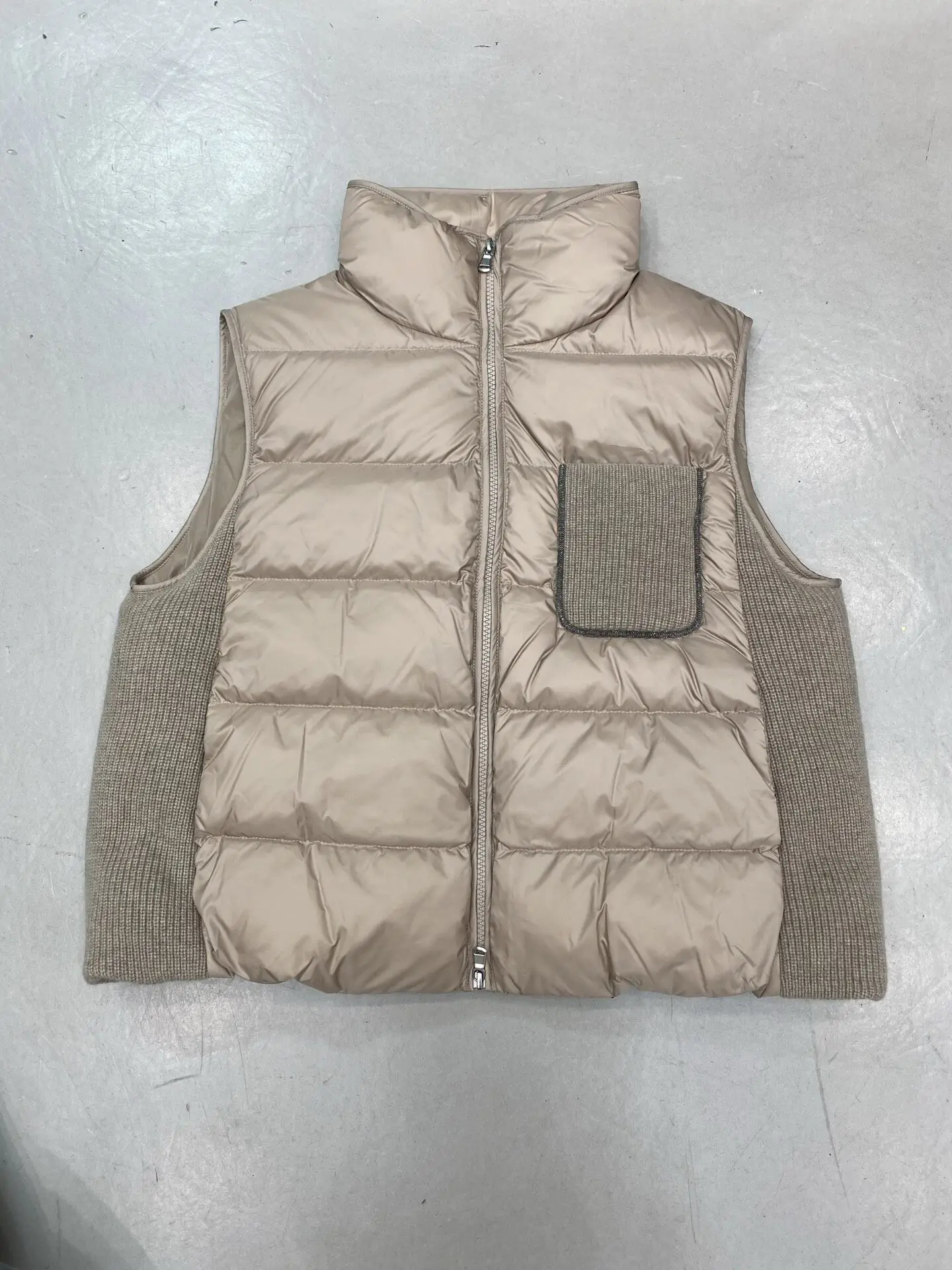 Women's New White Goose Down With Cashmere, Stand-up Collar Zipper, Sleeveless Down Jacket, Thick Vest