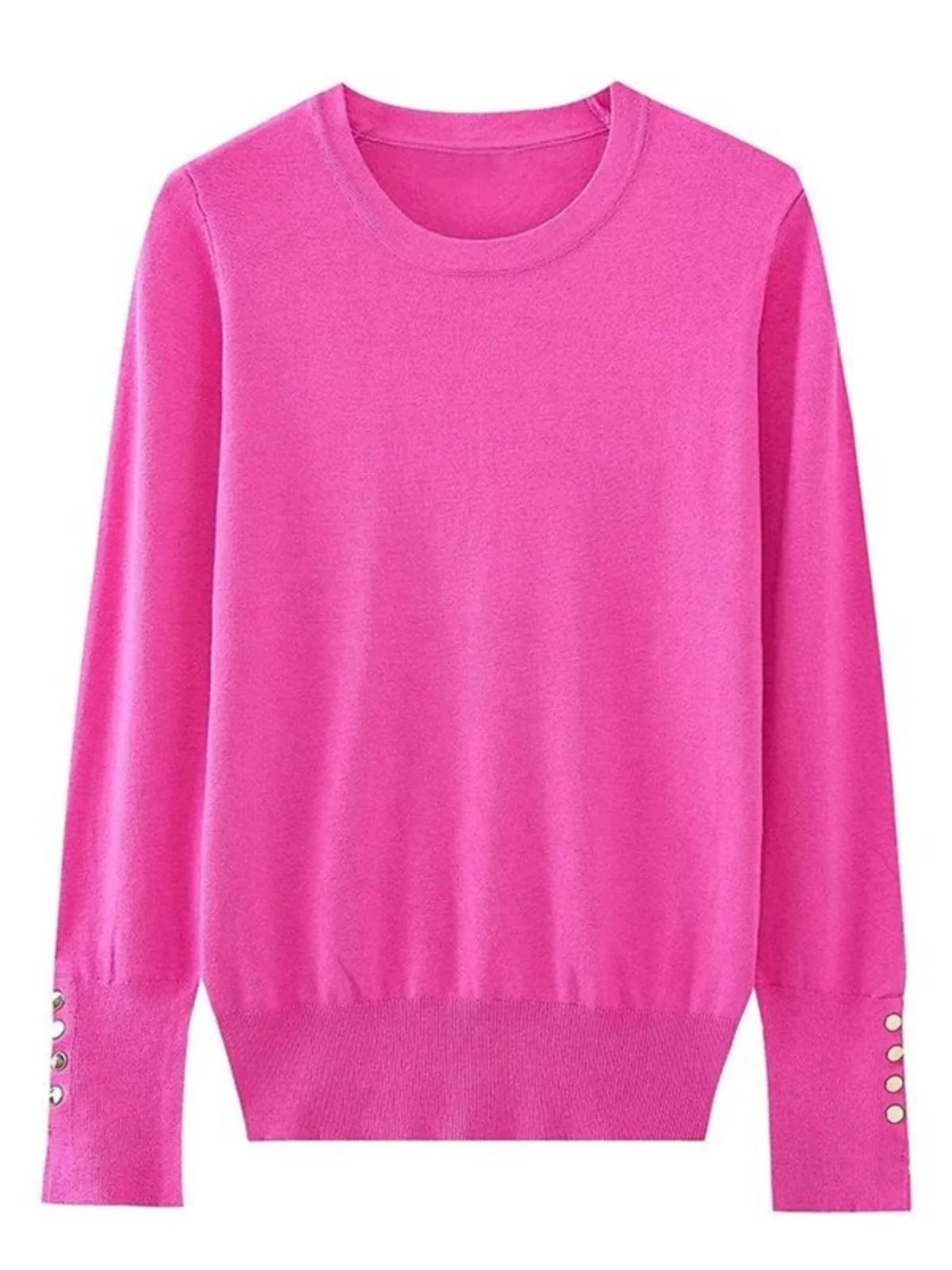 

Long Sve round Ne Button up irt Women's Street Sle Straight Cut Pure Color Polyester T-irt Moisture ng Spring